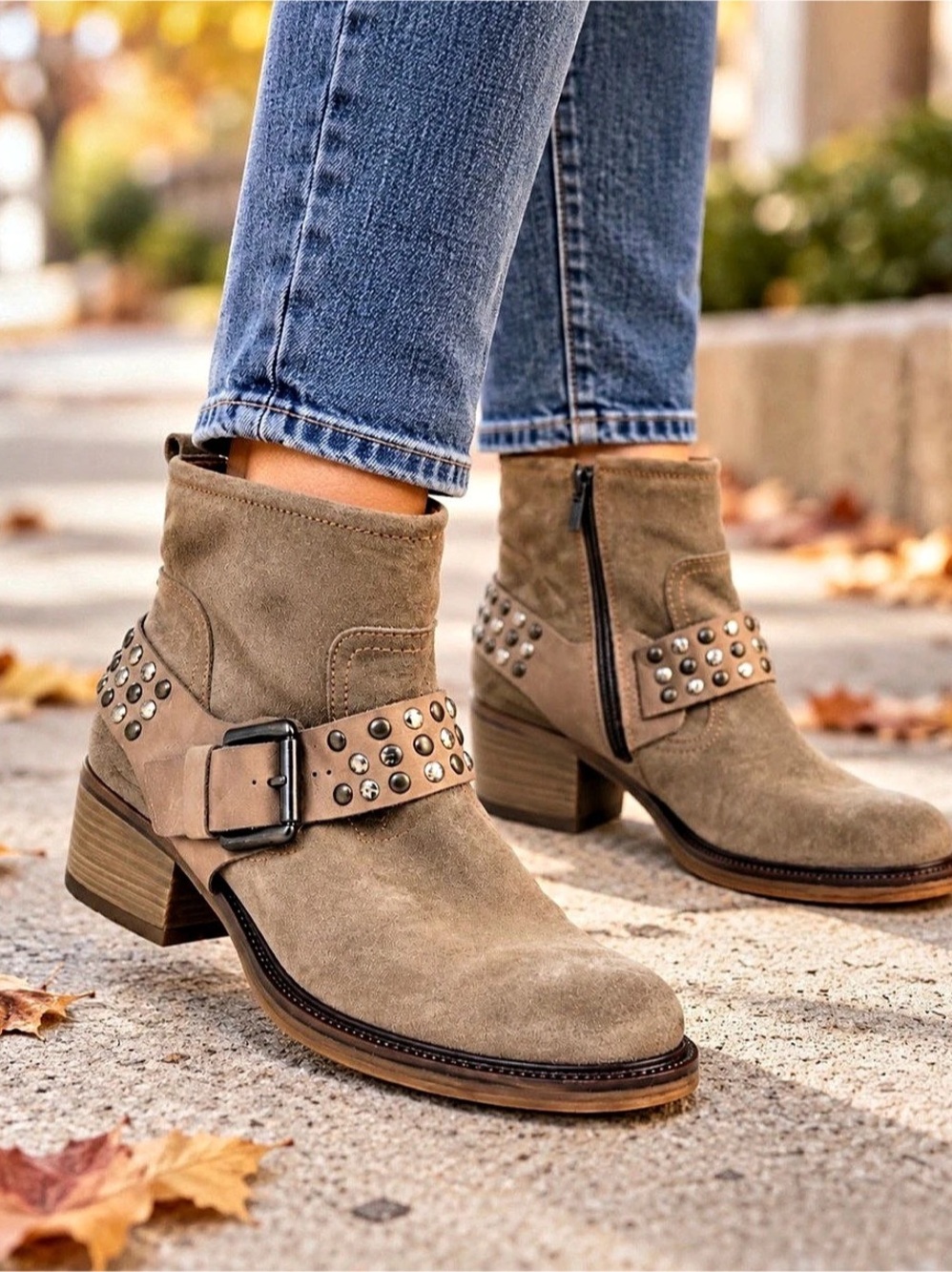 Josef Seibel Toni Suede Studded Harness Moto Ankle Boots 9.5